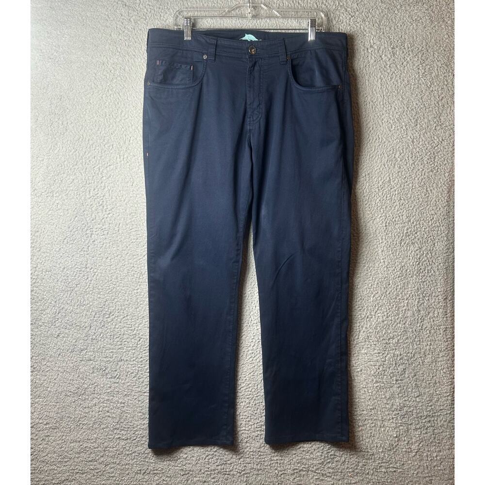 Tommy Bahama Pants Mens 35x32 (35x29) Blue Straight Leg Flat Front Pima‎ Cotton
